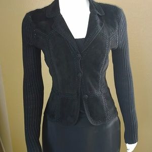 INC Cotton, Leather and Silk Black Knit Sweater
